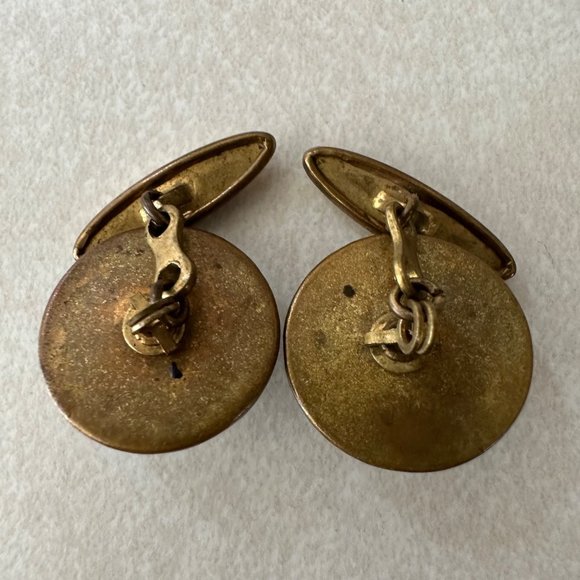 Antique Victorian brass Goofus glass floral cufflinks three buttons set - Picture 4 of 5